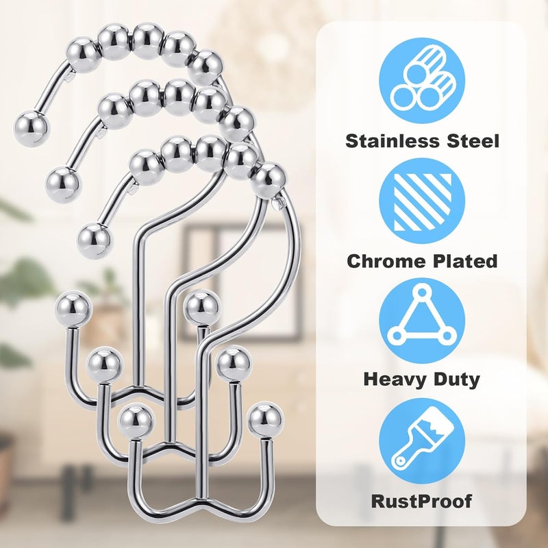 LifHap Shower Curtain Rings,Shower Curtain Hooks,Rust Proof Secure Lock Ring Clips for Hanging Bathroom Curtain (Silver E-Hooks) - Image 3